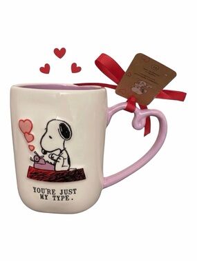 NWT Rae Dunn Peanuts Snoopy YOU'RE JUST MY TYPE Heart Handle Mug Mother’s Day